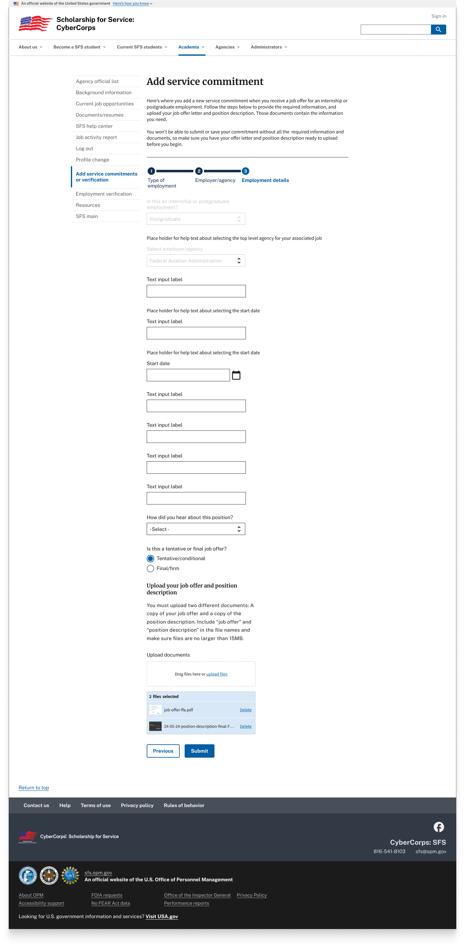 Screenshot of a redesign form