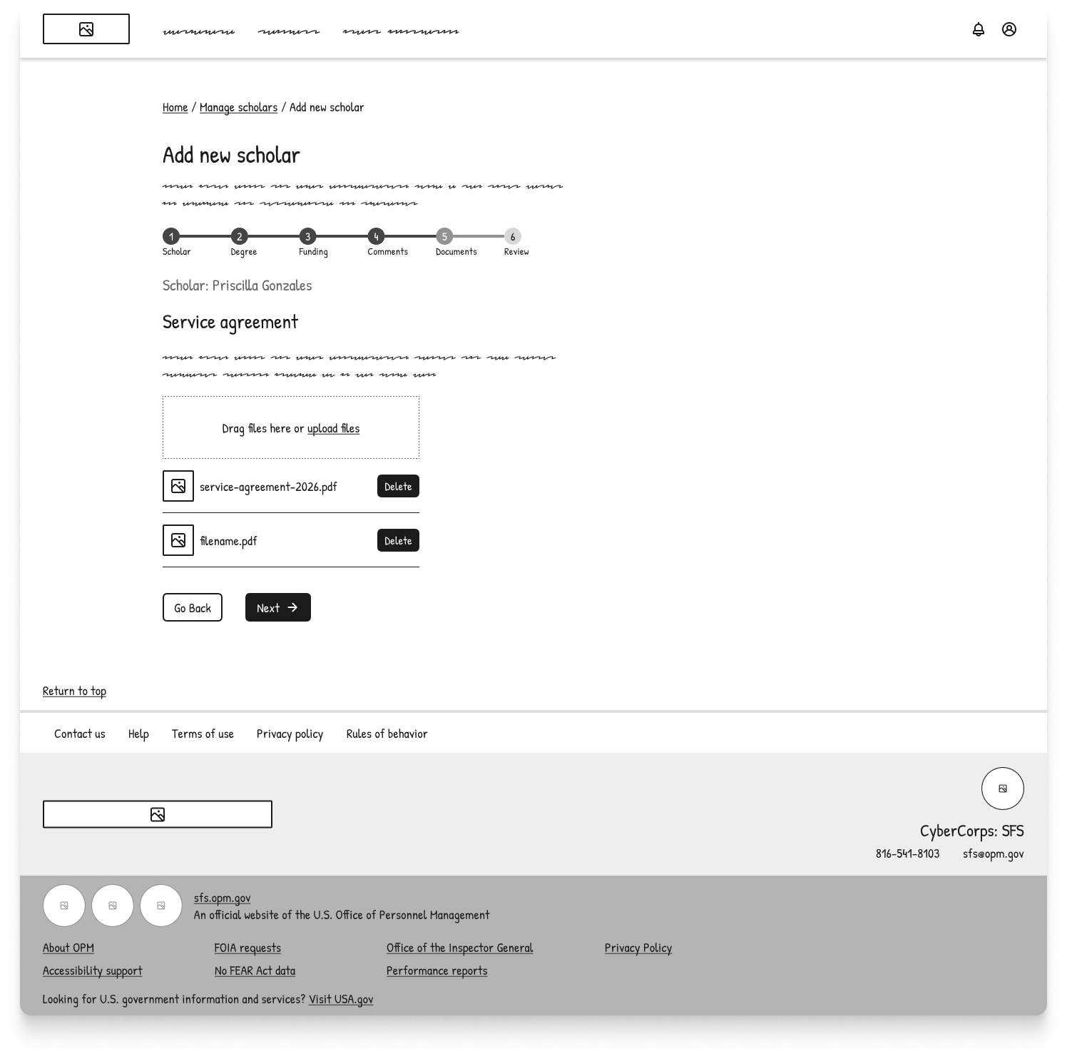 Wireframe of a future online form